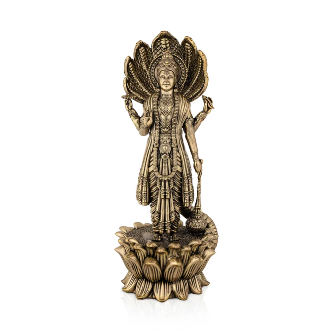Vishnu Sheshnag Standing on Kamal Base - 11 x 4 Inches Antique Brass